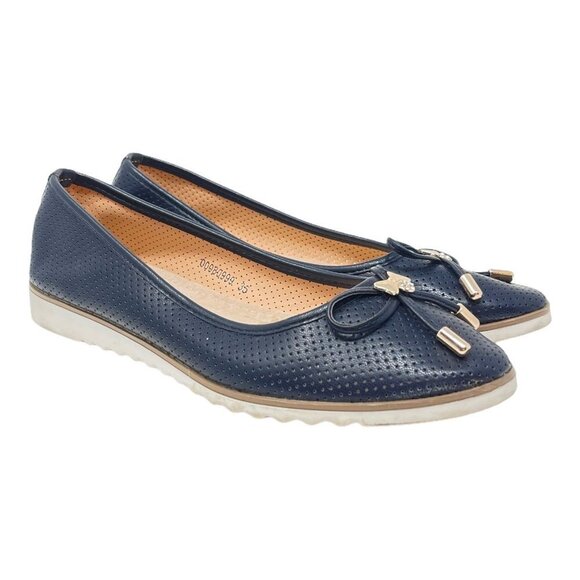 T.TACCARDI Size 35 Black Perforated Ballet Flats Shoes Bow Comfort - Picture 7 of 7